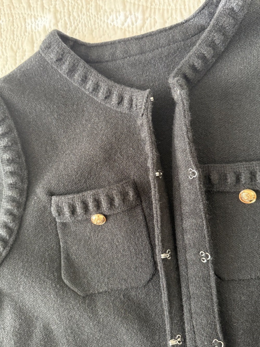 Classic Black Knit Cardigan with Gold Buttons - Picture 2 of 8
